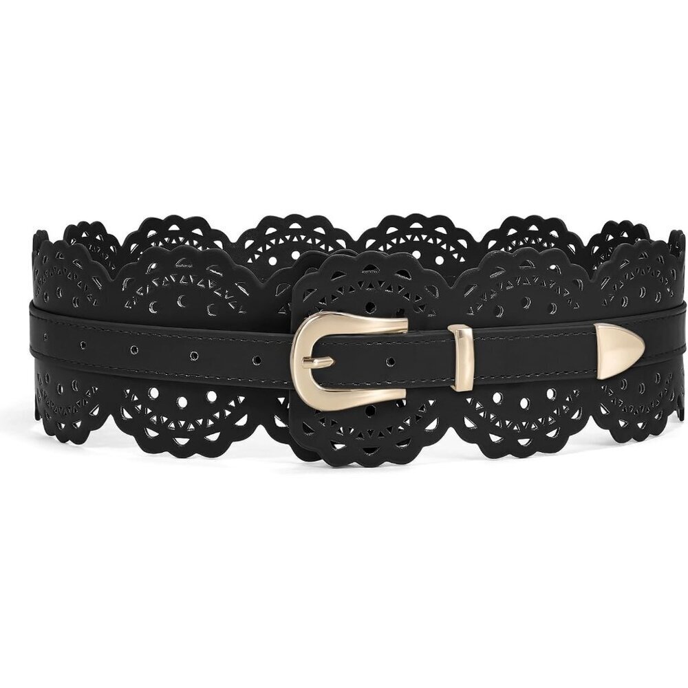 🆕 Women's Wide Dresses Chunky Thick Leather Waist Prong Buckle Belts Gold Black
